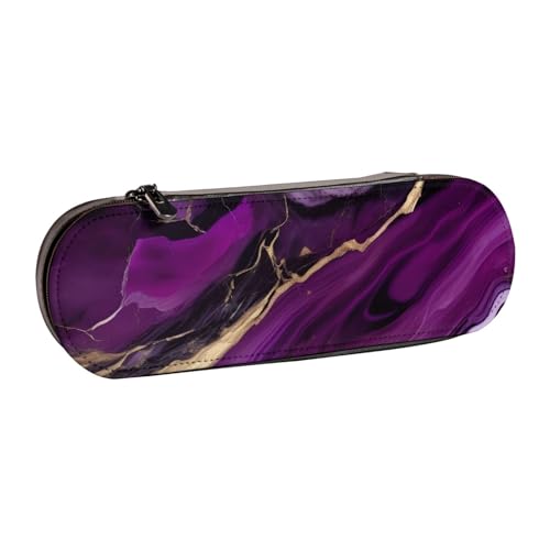 SDFHU Dunkelviolette Textur Marmor 1 Druck Leder Federmäppchen - Vielseitiges Leder Stifthalter Federmäppchen für Reisen Alltag von SDFHU