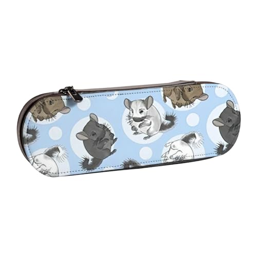 SDFHU Federmäppchen aus Leder, Motiv: Chinchillas und Mond, vielseitiges Federmäppchen aus Leder, für Reisen, den täglichen Gebrauch von SDFHU