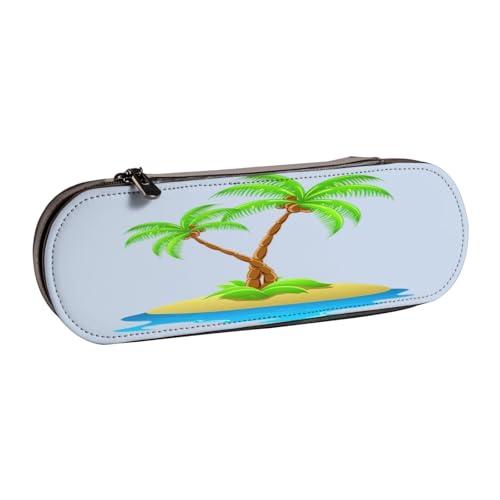 SDFHU Federmäppchen aus Leder mit 3D-Palmen-Druck, vielseitiges Stifteetui aus Leder, für Reisen und den täglichen Gebrauch von SDFHU
