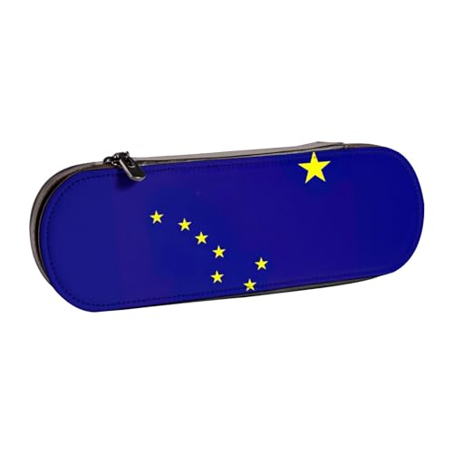 SDFHU Federmäppchen aus Leder mit Alaska-Staatsflagge, vielseitiges Stifteetui aus Leder, für Reisen und den täglichen Gebrauch von SDFHU