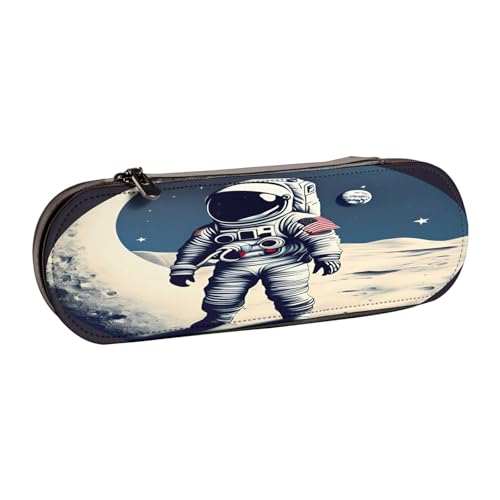 SDFHU Federmäppchen aus Leder mit Astronaut auf dem Mond, vielseitiges Federmäppchen aus Leder, für Reisen und den täglichen Gebrauch von SDFHU