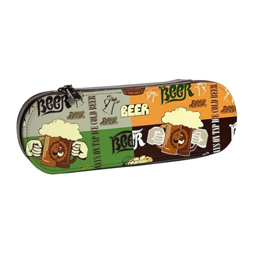 SDFHU Federmäppchen aus Leder mit Bierdruck - Vielseitiger Stifthalter aus Leder für Reisen und den täglichen Gebrauch von SDFHU