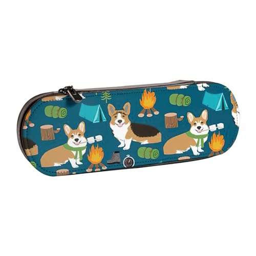 SDFHU Federmäppchen aus Leder mit Corgi-Aufdruck – Vielseitiges Stifteetui aus Leder für Reisen und den täglichen Gebrauch von SDFHU