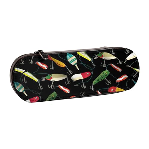 SDFHU Federmäppchen aus Leder mit Fischköderdruck – vielseitiger Stifthalter aus Leder für Reisen und den täglichen Gebrauch von SDFHU