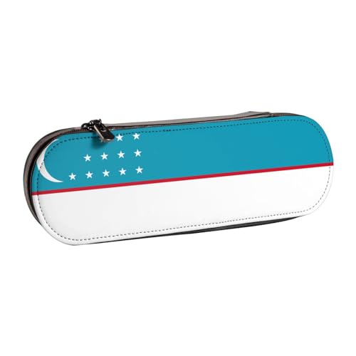 SDFHU Federmäppchen aus Leder mit Flagge der Republik Usbekistan, vielseitiges Stifteetui aus Leder, für Reisen, Alltag von SDFHU