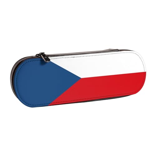 SDFHU Federmäppchen aus Leder mit Flagge der Tschechischen Republik – Vielseitiges Federmäppchen aus Leder für Reisen und den täglichen Gebrauch von SDFHU