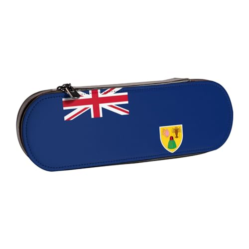 SDFHU Federmäppchen aus Leder mit Flagge der Türken- und Caicosinseln, vielseitiges Stifteetui aus Leder, für Reisen und den täglichen Gebrauch von SDFHU