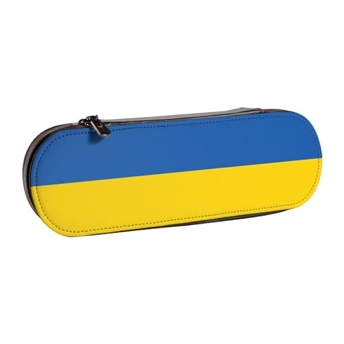 SDFHU Federmäppchen aus Leder mit Flagge der Ukraine – Vielseitiger Stifthalter aus Leder für Reisen und den täglichen Gebrauch, Schwarz , Einheitsgröße von SDFHU