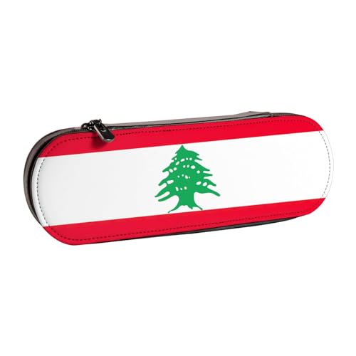 SDFHU Federmäppchen aus Leder mit Flagge des Libanons – vielseitiger Stifthalter aus Leder für Reisen und den täglichen Gebrauch von SDFHU