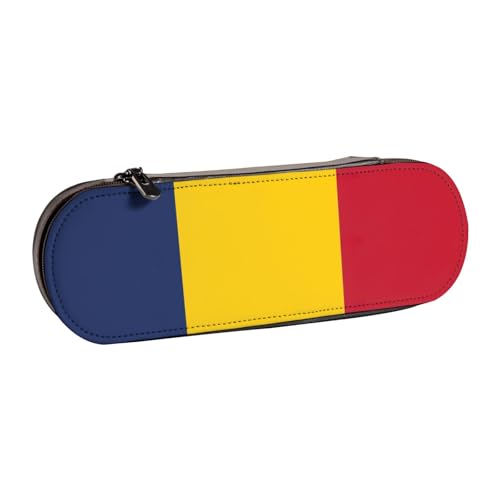 SDFHU Federmäppchen aus Leder mit Flagge des Tschads, vielseitiges Stifteetui aus Leder, für Reisen und den täglichen Gebrauch von SDFHU