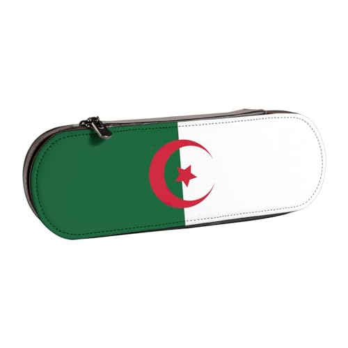 SDFHU Federmäppchen aus Leder mit Flagge von Algerien – Vielseitiges Federmäppchen aus Leder für Reisen und den täglichen Gebrauch von SDFHU