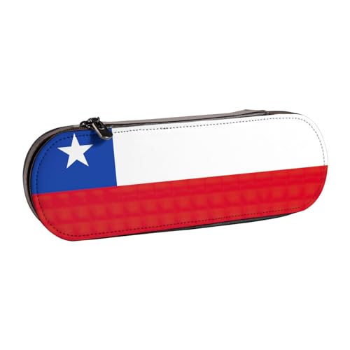 SDFHU Federmäppchen aus Leder mit Flagge von Chile – vielseitiger Stifthalter aus Leder für Reisen und den täglichen Gebrauch von SDFHU