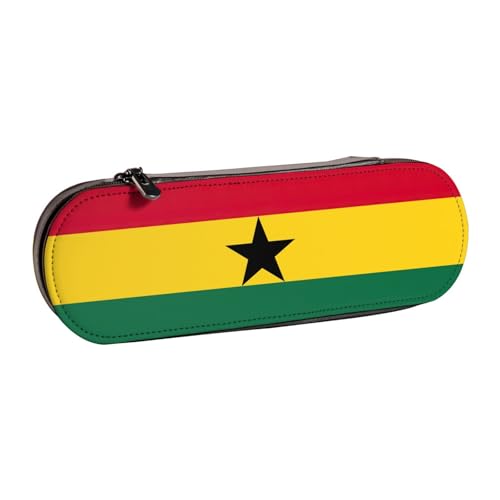 SDFHU Federmäppchen aus Leder mit Flagge von Ghana, vielseitiges Stifteetui aus Leder, für Reisen und den täglichen Gebrauch von SDFHU