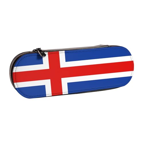 SDFHU Federmäppchen aus Leder mit Flagge von Island, vielseitiger Stifthalter aus Leder, für Reisen, den täglichen Gebrauch von SDFHU