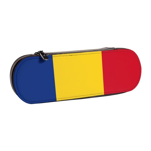 SDFHU Federmäppchen aus Leder mit Flagge von Rumänien – Vielseitiges Federmäppchen aus Leder für Reisen und den täglichen Gebrauch von SDFHU