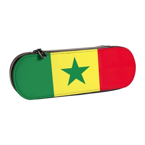 SDFHU Federmäppchen aus Leder mit Flagge von Senegal – Vielseitiges Stifteetui aus Leder für Reisen und den täglichen Gebrauch von SDFHU
