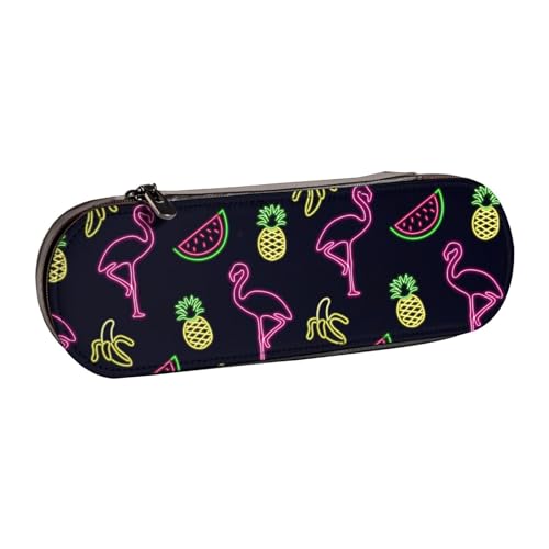 SDFHU Federmäppchen aus Leder mit Flamingo-Aufdruck in Ananas-Banana-Design, vielseitiges Stifteetui aus Leder, für Reisen und den täglichen Gebrauch von SDFHU