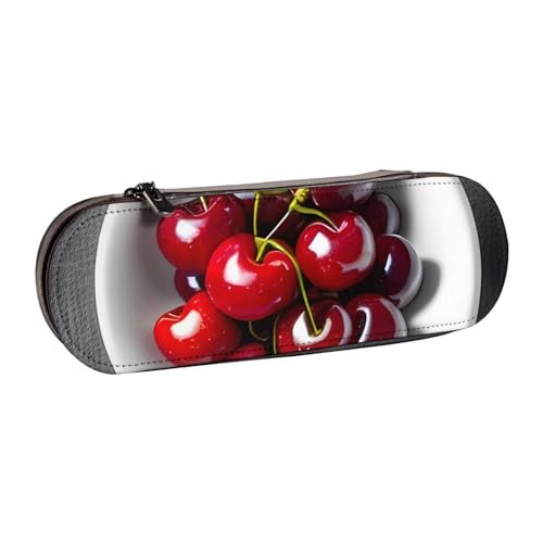 SDFHU Federmäppchen aus Leder mit Frischem Kirsch-Aufdruck – Vielseitiger Stifthalter aus Leder für Reisen und den täglichen Gebrauch von SDFHU