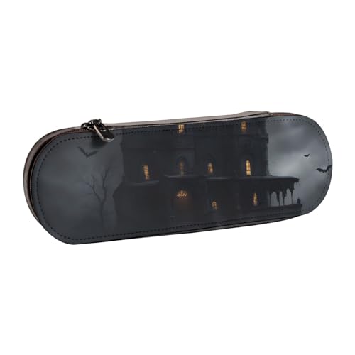 SDFHU Federmäppchen aus Leder mit Halloween-Goth-Druck, vielseitiges Stifteetui aus Leder, für Reisen und den täglichen Gebrauch von SDFHU