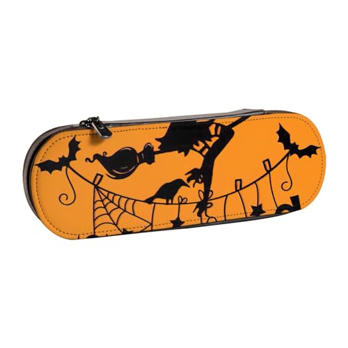 SDFHU Federmäppchen aus Leder mit Halloween-Hexen-Motiv – vielseitiger Stifthalter aus Leder für Reisen und den täglichen Gebrauch von SDFHU