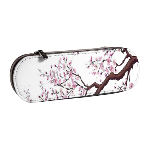 SDFHU Federmäppchen aus Leder mit Kirschblüten-Baum-Druck, vielseitiges Stifteetui aus Leder, für Reisen und den täglichen Gebrauch von SDFHU