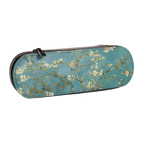 SDFHU Federmäppchen aus Leder mit Mandelblüten-Druck, vielseitiges Stifteetui aus Leder, für Reisen und den täglichen Gebrauch von SDFHU