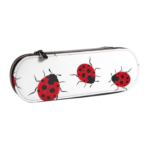 SDFHU Federmäppchen aus Leder mit Marienkäfer-Aufdruck – Vielseitiger Stifthalter aus Leder für Reisen und den täglichen Gebrauch von SDFHU