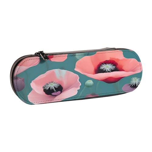 SDFHU Federmäppchen aus Leder mit Mohnblumen-Print – vielseitiger Stifthalter aus Leder für Reisen und den täglichen Gebrauch von SDFHU