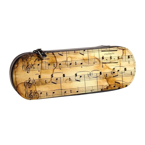 SDFHU Federmäppchen aus Leder mit Musiknoten-Druck – vielseitiges Leder-Federmäppchen für Reisen, Alltag von SDFHU