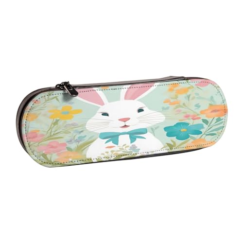 SDFHU Federmäppchen aus Leder mit Osterhasen-Blumendruck, vielseitiges Stifteetui aus Leder, für Reisen und den täglichen Gebrauch von SDFHU