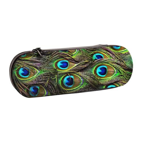 SDFHU Federmäppchen aus Leder mit Pfauenfeder-Druck, vielseitiges Stifteetui aus Leder, für Reisen und den täglichen Gebrauch von SDFHU