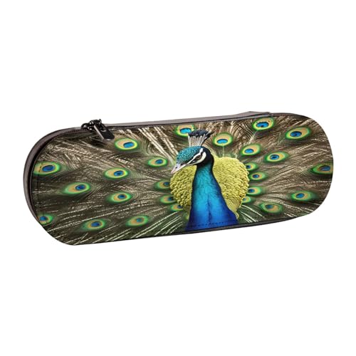 SDFHU Federmäppchen aus Leder mit Pfauenfeder-Druck, vielseitiges Stifteetui aus Leder, für Reisen und den täglichen Gebrauch von SDFHU