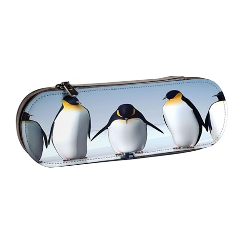 SDFHU Federmäppchen aus Leder mit Pinguin-Druck – vielseitiger Stifthalter aus Leder für Reisen und den täglichen Gebrauch von SDFHU