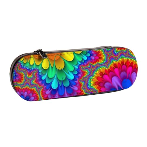 SDFHU Federmäppchen aus Leder mit Regenbogen-Motiv, Batikdesign, vielseitiges Stifteetui aus Leder, für Reisen und den täglichen Gebrauch von SDFHU