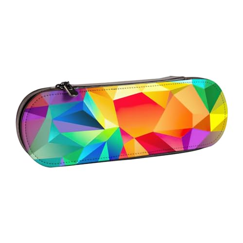 SDFHU Federmäppchen aus Leder mit Regenbogen-geometrischem Druck – vielseitiger Stifthalter aus Leder für Reisen und den täglichen Gebrauch von SDFHU