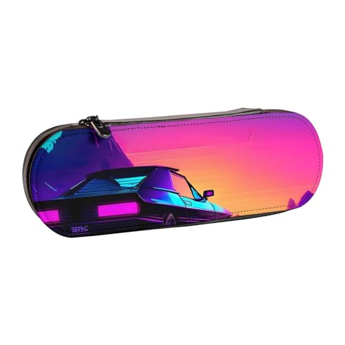 SDFHU Federmäppchen aus Leder mit Retrowave-Aufdruck – vielseitiger Stifthalter aus Leder für Reisen und den täglichen Gebrauch von SDFHU