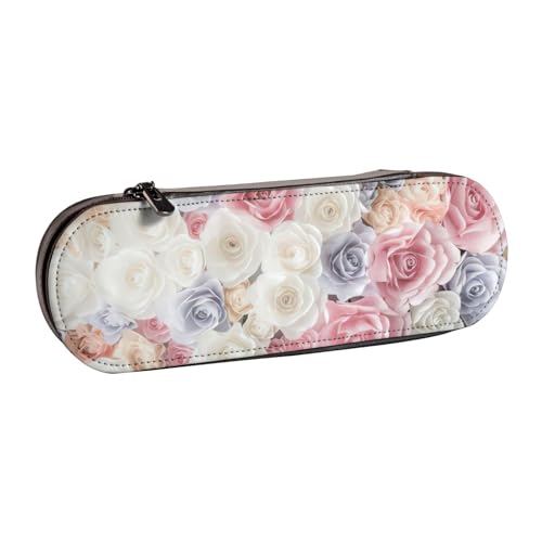 SDFHU Federmäppchen aus Leder mit Rosen-Blumendruck, vielseitiges Stifteetui aus Leder, für Reisen und den täglichen Gebrauch von SDFHU