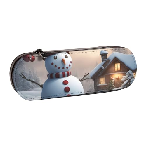 SDFHU Federmäppchen aus Leder mit Schneemann-Motiv, vielseitiges Federmäppchen aus Leder, für Reisen und den täglichen Gebrauch von SDFHU
