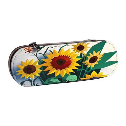 SDFHU Federmäppchen aus Leder mit Sonnenblumen-Aufdruck – vielseitiger Stifthalter aus Leder für Reisen und den täglichen Gebrauch von SDFHU