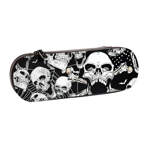 SDFHU Federmäppchen aus Leder mit Totenkopf-Hintergrund, vielseitiger Stifthalter aus Leder, für Reisen, den täglichen Gebrauch von SDFHU