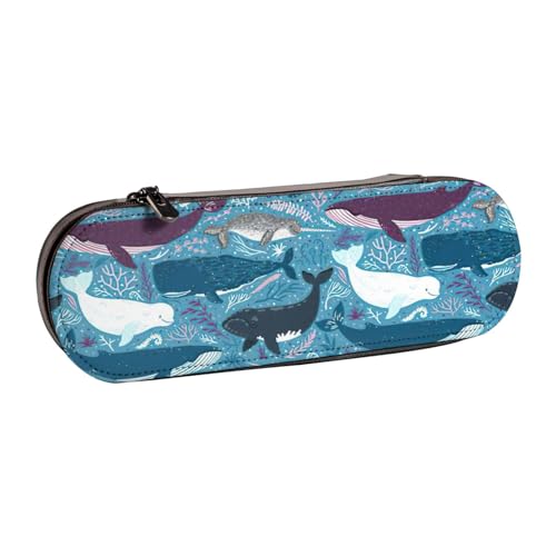 SDFHU Federmäppchen aus Leder mit Walmuster – vielseitiger Stifthalter aus Leder für Reisen und den täglichen Gebrauch von SDFHU