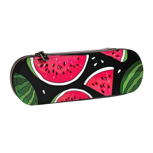 SDFHU Federmäppchen aus Leder mit Wassermelonen-Druck – vielseitiger Stifthalter aus Leder für Reisen und den täglichen Gebrauch von SDFHU
