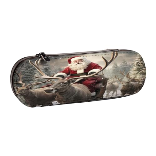 SDFHU Federmäppchen aus Leder mit Weihnachtsmann-Aufdruck – vielseitiger Stifthalter aus Leder für Reisen und den täglichen Gebrauch von SDFHU