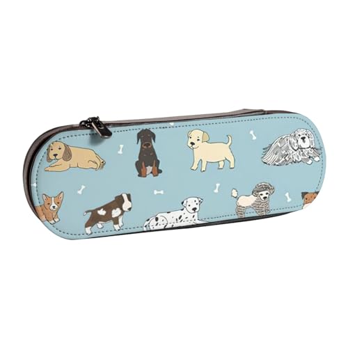 SDFHU Federmäppchen aus Leder mit Welpenkritzelmuster – vielseitiger Stifthalter aus Leder für Reisen und den täglichen Gebrauch von SDFHU