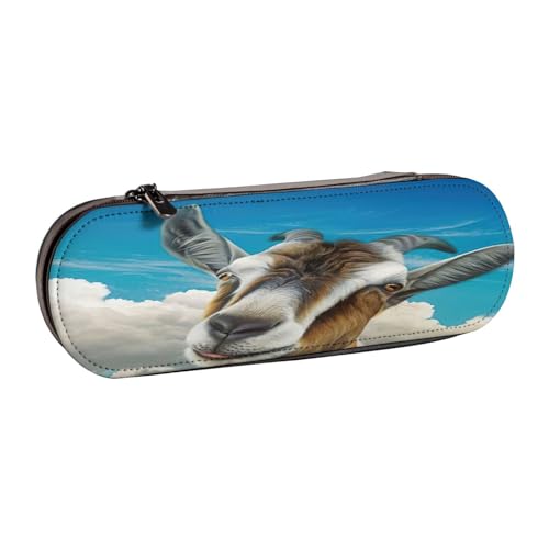 SDFHU Federmäppchen aus Leder mit blauem Ziegenaufdruck, vielseitiges Stifteetui aus Leder, für Reisen und den täglichen Gebrauch von SDFHU