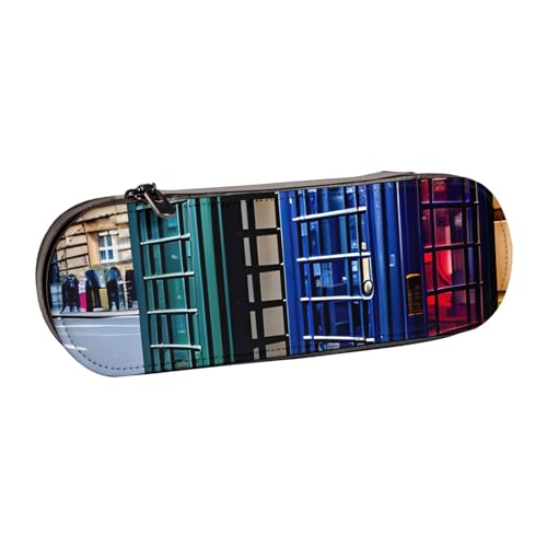 SDFHU Federmäppchen aus Leder mit britischem Telefonzellen-Aufdruck – vielseitiger Stifthalter aus Leder für Reisen und den täglichen Gebrauch von SDFHU