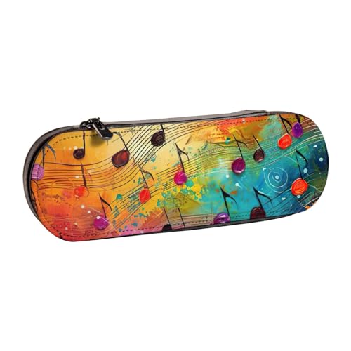 SDFHU Federmäppchen aus Leder mit buntem Musiknoten-Aufdruck – vielseitiger Stifthalter aus Leder für Reisen und den täglichen Gebrauch von SDFHU