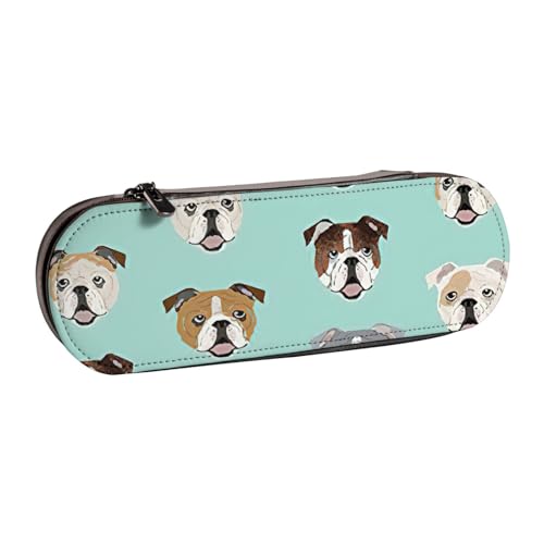 SDFHU Federmäppchen aus Leder mit englischen Bulldoggen-Gesichtern – vielseitiger Stifthalter aus Leder für Reisen und den täglichen Gebrauch von SDFHU