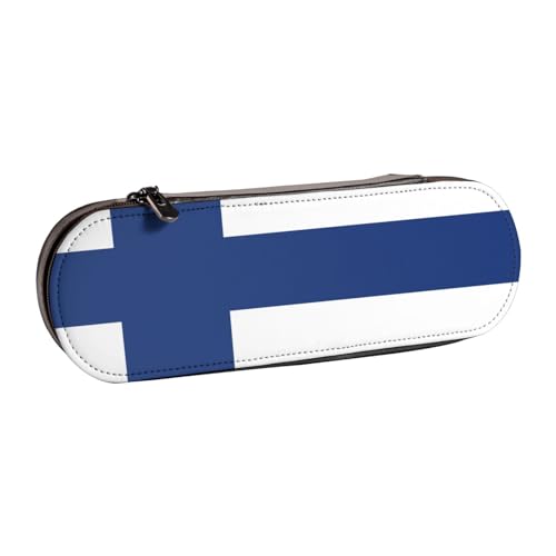 SDFHU Federmäppchen aus Leder mit finnischer Flagge – vielseitiger Stifthalter aus Leder für Reisen und den täglichen Gebrauch von SDFHU