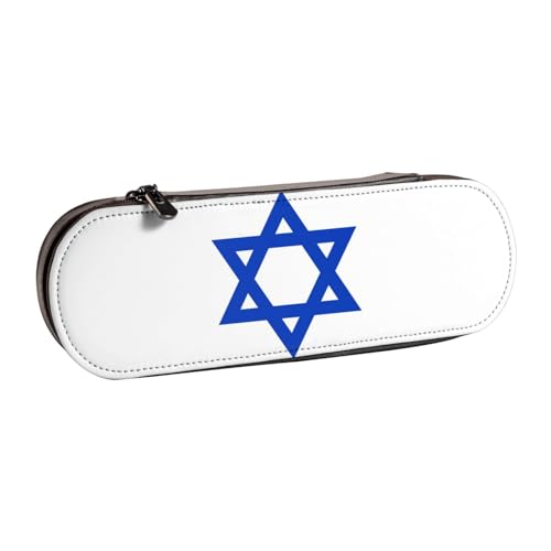 SDFHU Federmäppchen aus Leder mit israelischer Flagge, vielseitiger Stifthalter aus Leder, für Reisen und den täglichen Gebrauch von SDFHU